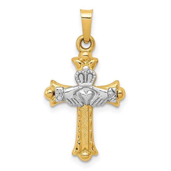 Kazi Luxury 14k Two-tone Claddagh Cross Pendant